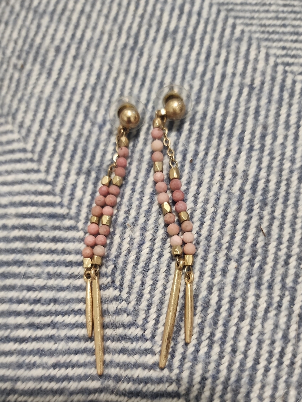 Pink Beaded Gold Drop Earrings - Women's Jewelry